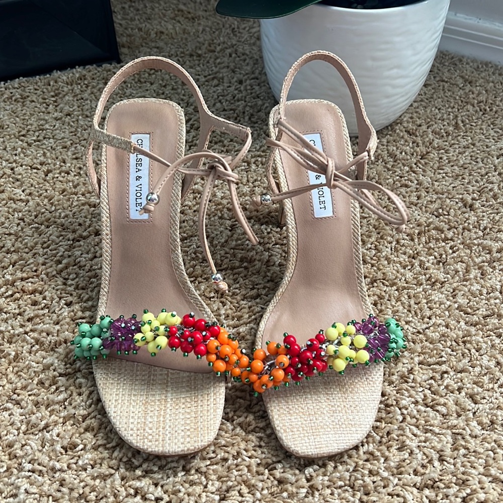 NWOT Chelsea & Violet Rainbow Bead Embellished Heel, size 7.5, never worn